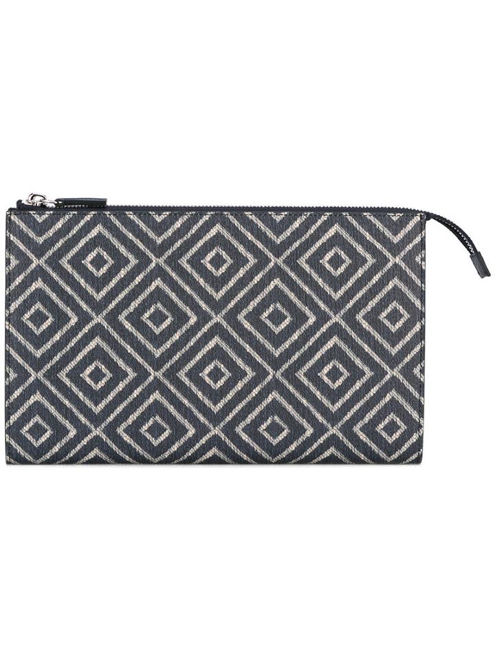 Salvatore Ferragamo Ikat Print Portfolio Clutch, Men's, Blue, Leather