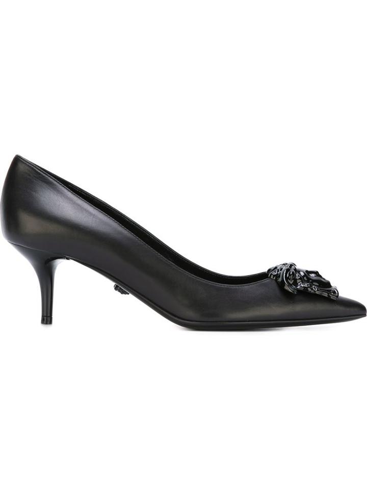 Versace Medusa Pumps, Women's, Size: 37.5, Black, Calf Leather/leather
