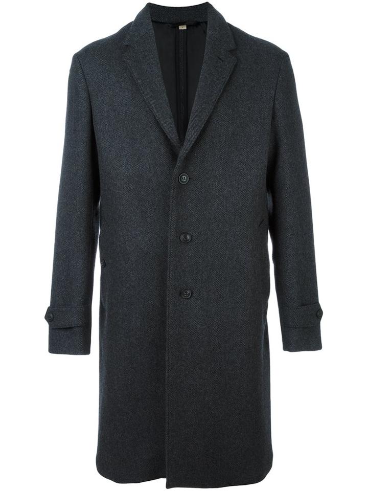 Burberry Single Breasted Coat, Men's, Size: Xl, Grey, Cotton/polyamide/virgin Wool