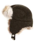 Inverni Fur Lined Trapper Hat, Women's, Size: 58, Green, Fox Fur/cashmere