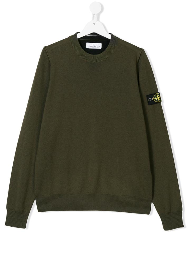 Stone Island Junior Teen Logo Plaque Jumper - Green