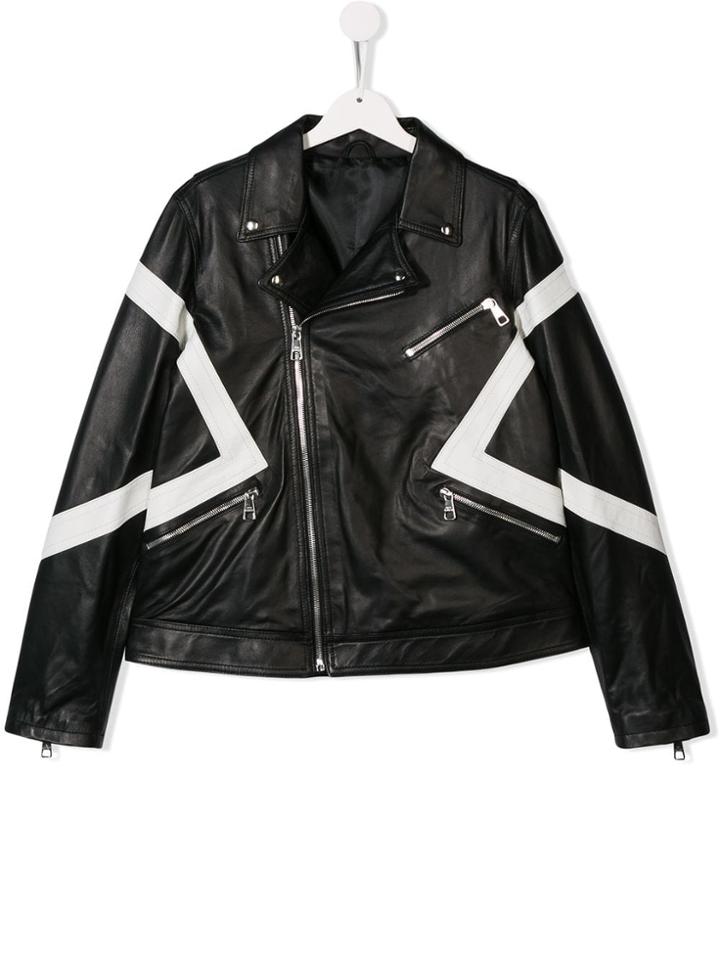 Neil Barrett Kids Teen Panelled Leather Jacket - Black