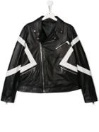Neil Barrett Kids Teen Panelled Leather Jacket - Black