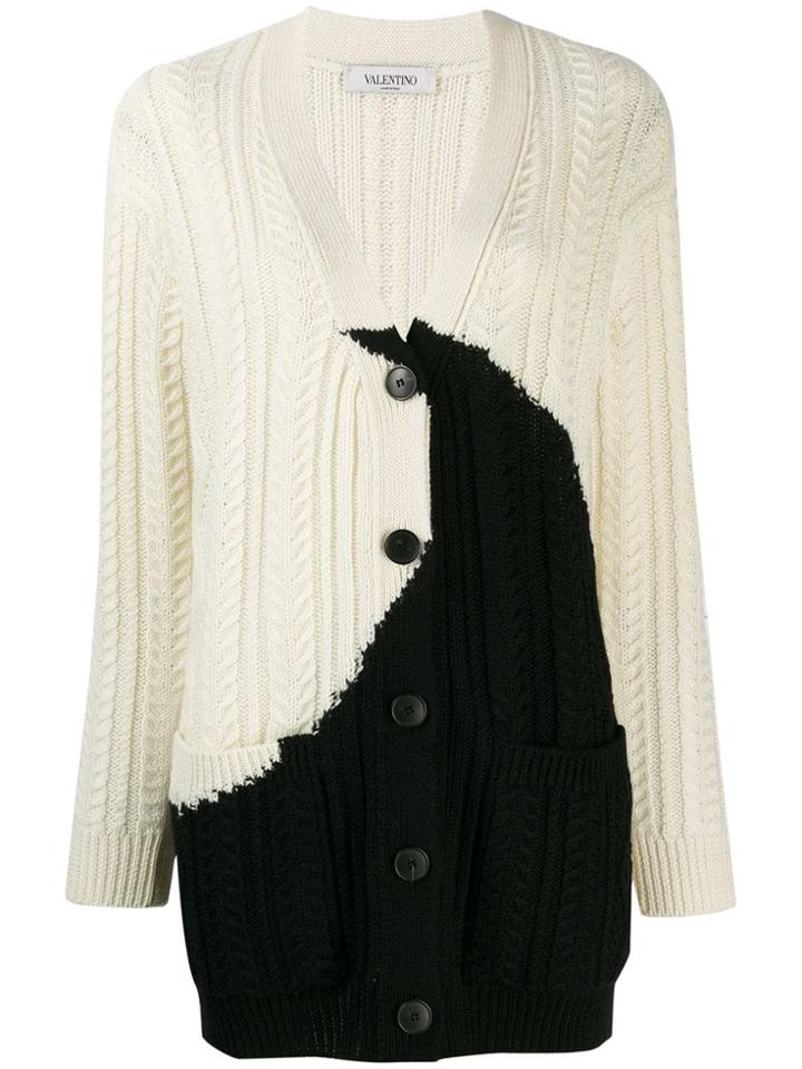 Valentino Two-tone Knitted Cardigan - White