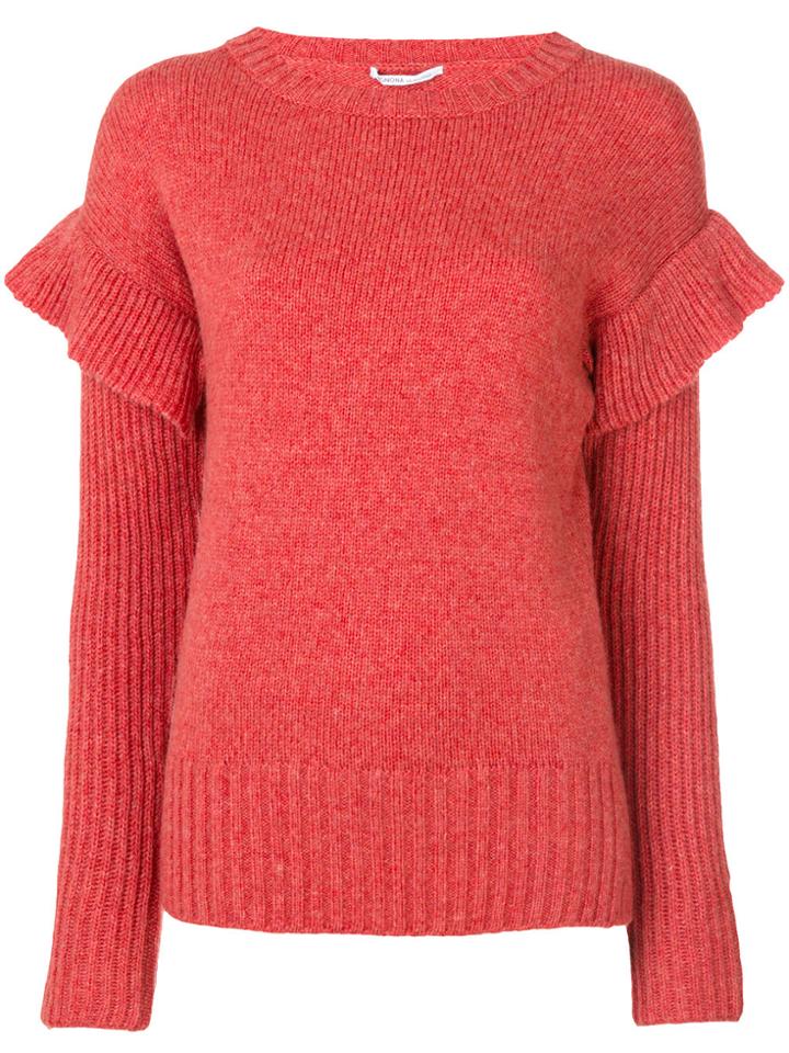 Agnona Frill Sleeve Sweater - Red