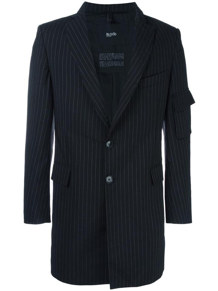 Blood Brother Zip Detail Striped Blazer, Men's, Size: Large, Black, Wool