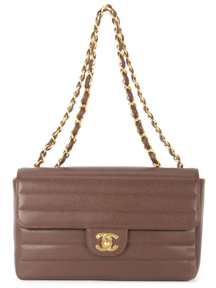 Chanel Vintage Quilted Double Chain Shoulder Bag, Women's, Brown