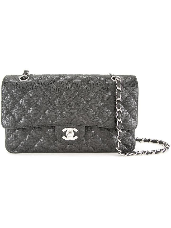 Chanel Vintage Quilted Cc Logo Double Chain Shoulder Bag, Women's, Black