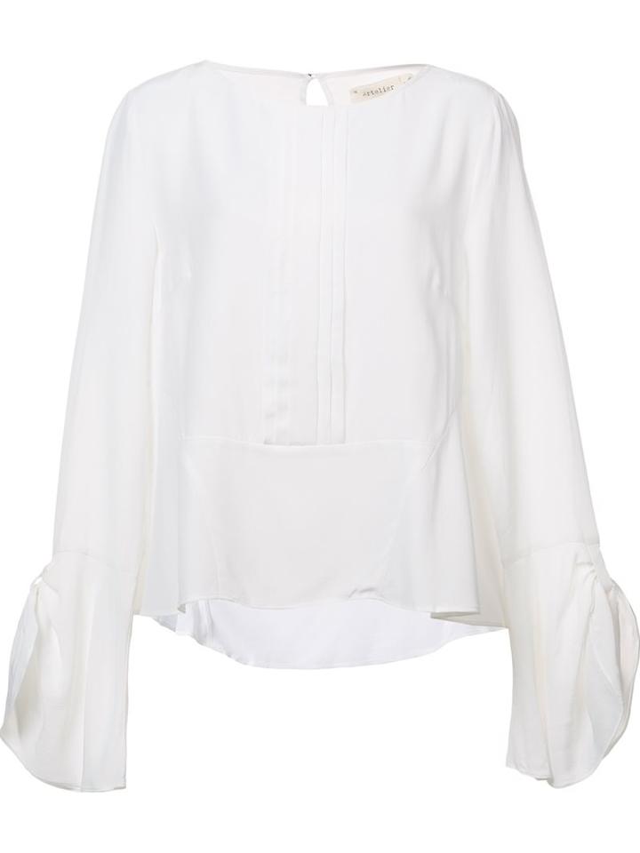 Nicole Miller Pleated Bib Blouse, Women's, Size: Large, White, Silk