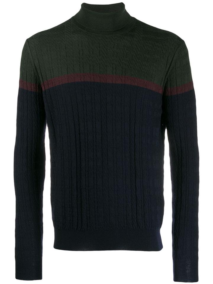 Corneliani Colour Block Roll Neck Sweater - Blue