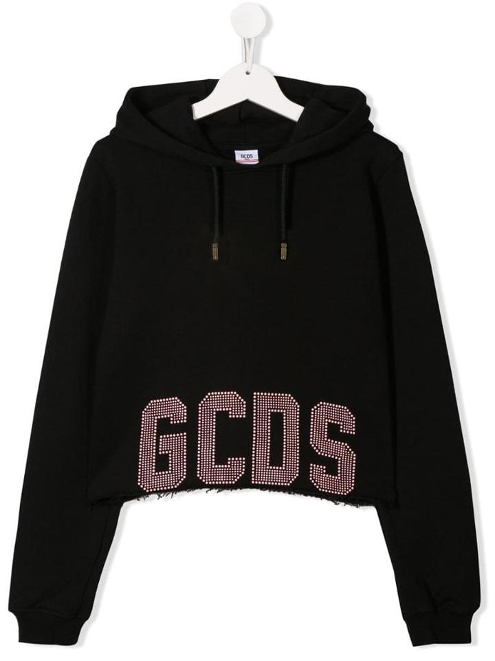 Gcds Kids Raw Edge Logo Hoodie - Black