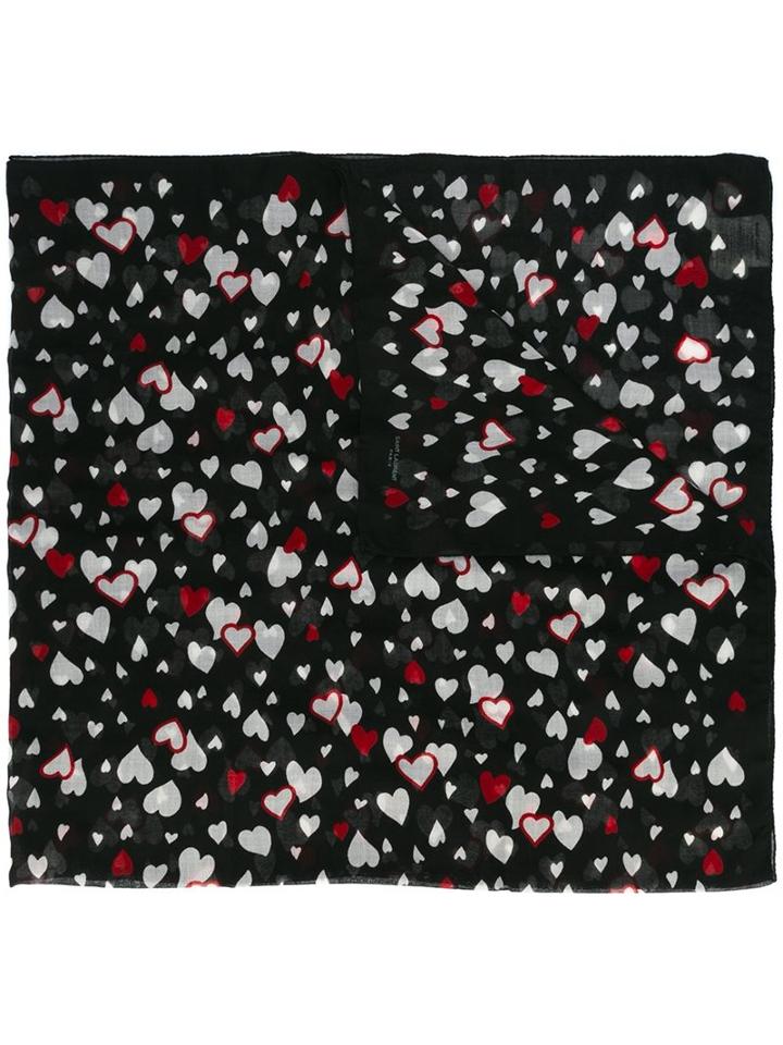 Saint Laurent Heart Print Scarf, Adult Unisex, Black, Wool