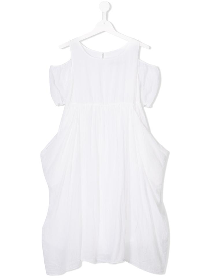 European Culture Kids Cold-shoulder Flared Dress - White