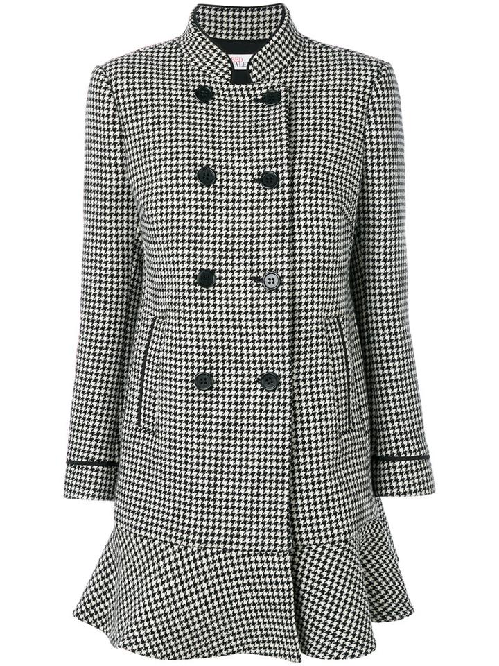 Red Valentino - Flared Dogtooth Double-breasted Coat - Women - Polyester/acetate - 44, Black, Polyester/acetate