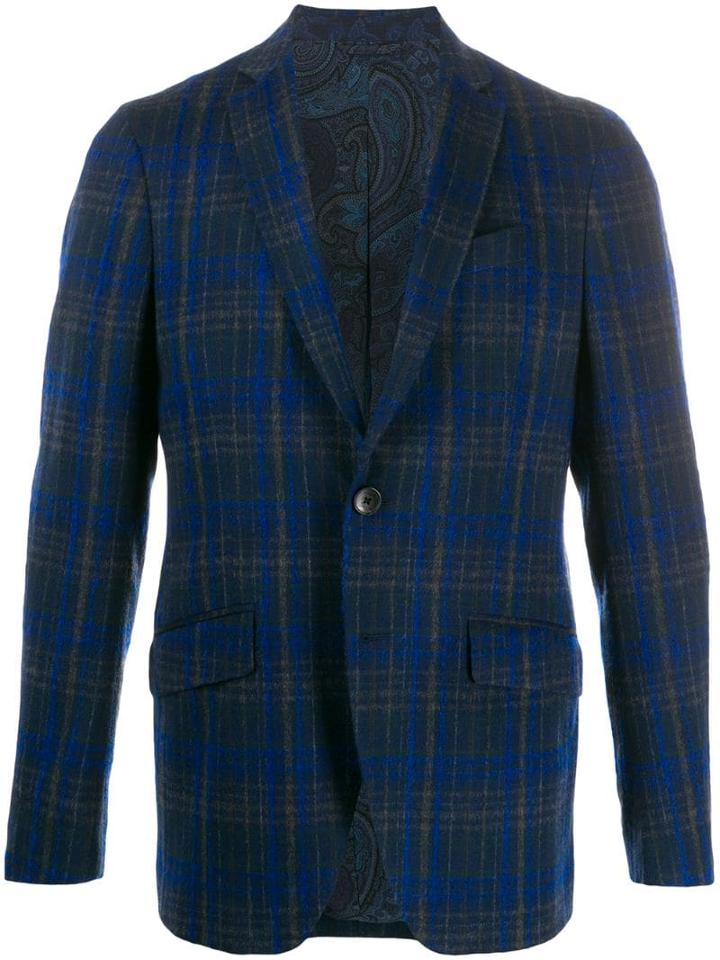 Etro Check Single-breasted Blazer - Blue
