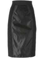 Dolce & Gabbana Floral Lace Panelled Pencil Skirt, Women's, Size: 38, Black, Polyamide/spandex/elastane/cotton
