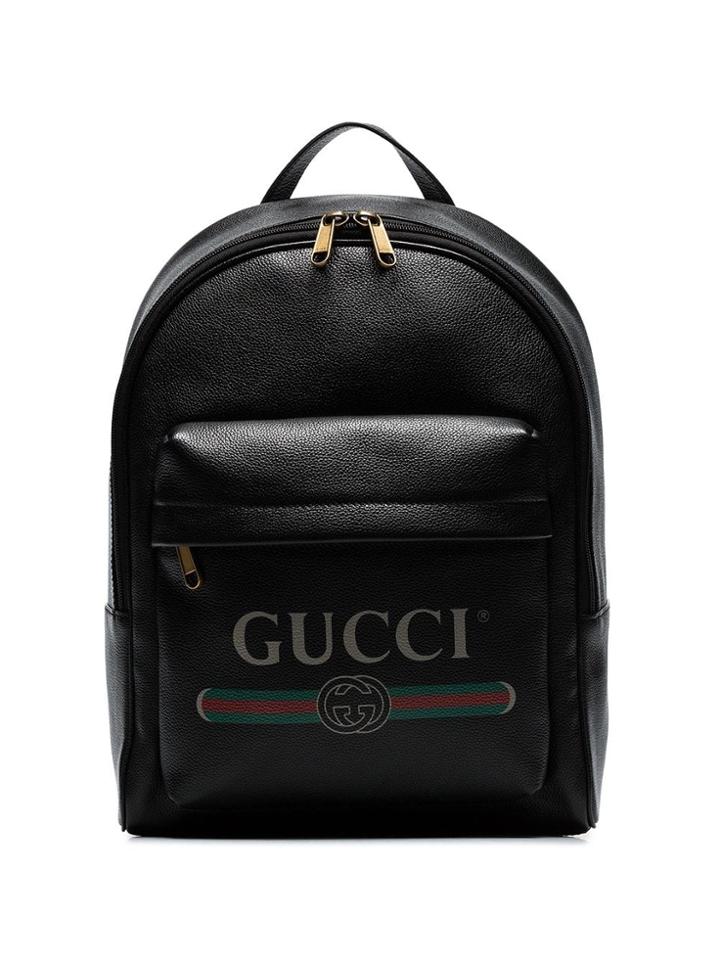 Gucci Black Logo Print Leather Backpack