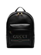 Gucci Black Logo Print Leather Backpack