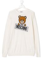Moschino Kids Teen Teddy Logo Knit Jumper - White