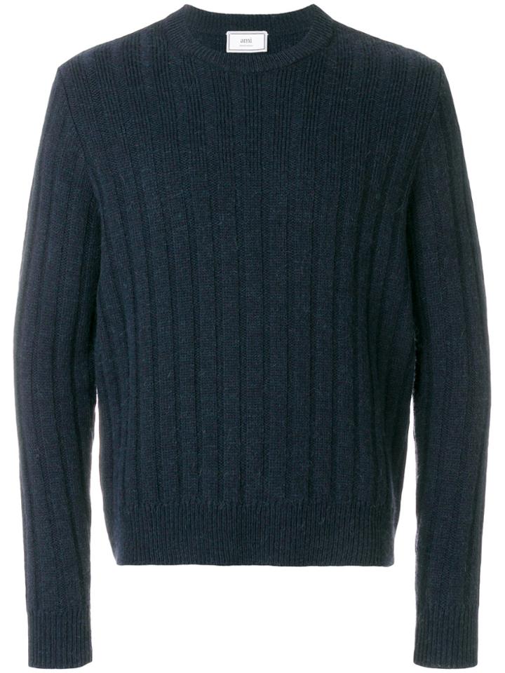 Ami Alexandre Mattiussi Crewneck Flat Ribbed Sweater - Blue