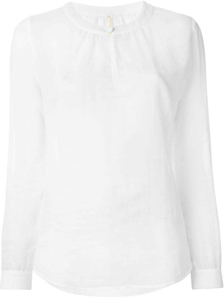Saint Laurent Band Collar Blouse, Women's, Size: 38, White, Cotton