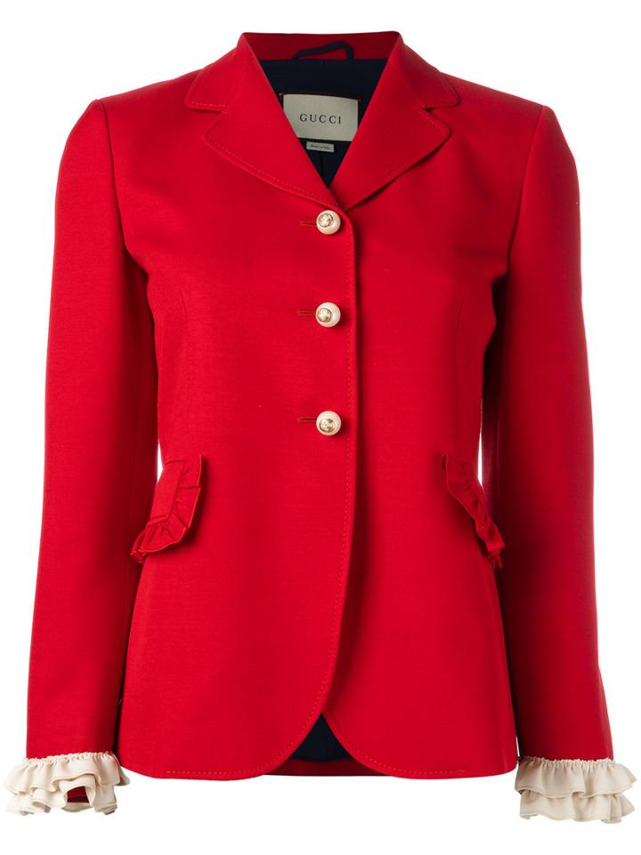 Gucci Frill Detail Blazer, Women's, Size: 44, Red, Silk/wool/acetate
