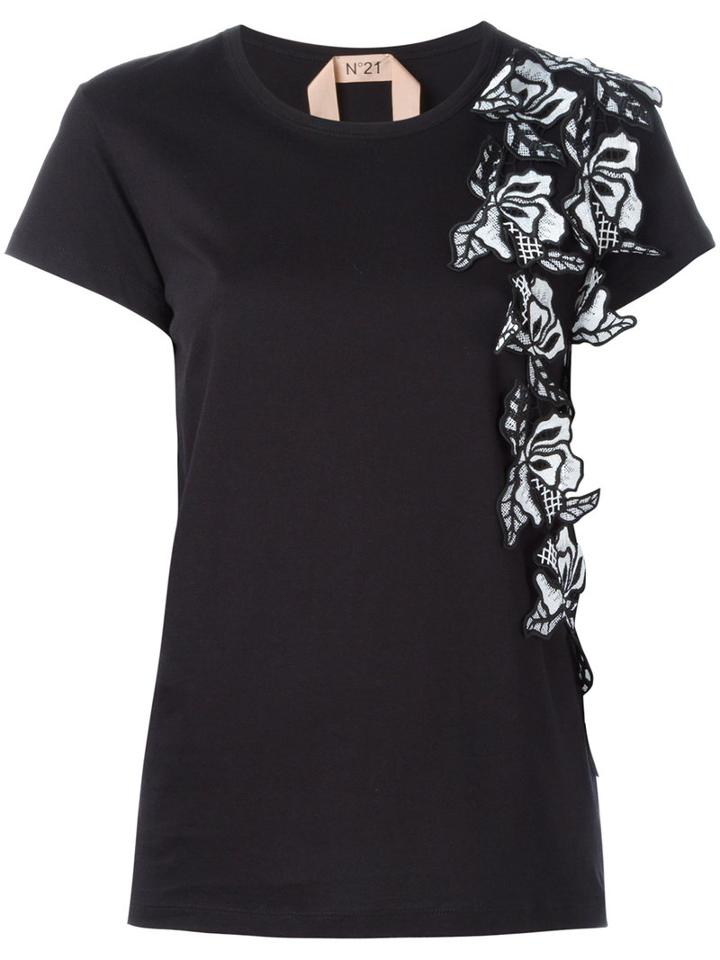 No21 - Floral Embellished T-shirt - Women - Cotton/polyester - 44, Black, Cotton/polyester