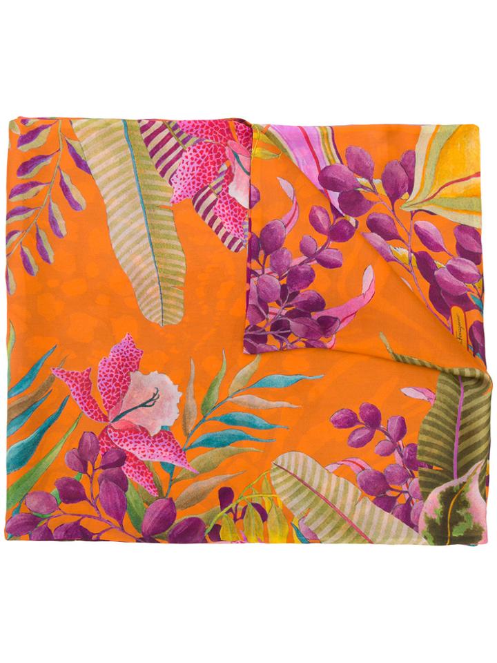 Salvatore Ferragamo Floral Print Scarf - Yellow & Orange