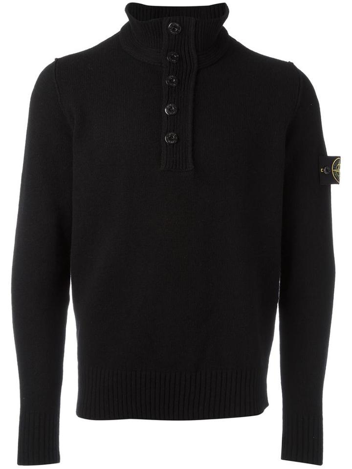 Stone Island Half-button Sweater, Men's, Size: Xl, Black, Polyamide/wool