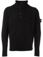 Stone Island Half-button Sweater, Men's, Size: Xl, Black, Polyamide/wool