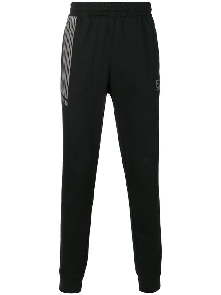 Ea7 Emporio Armani Stripe Detail Tapered Tracksuit Bottoms - Black