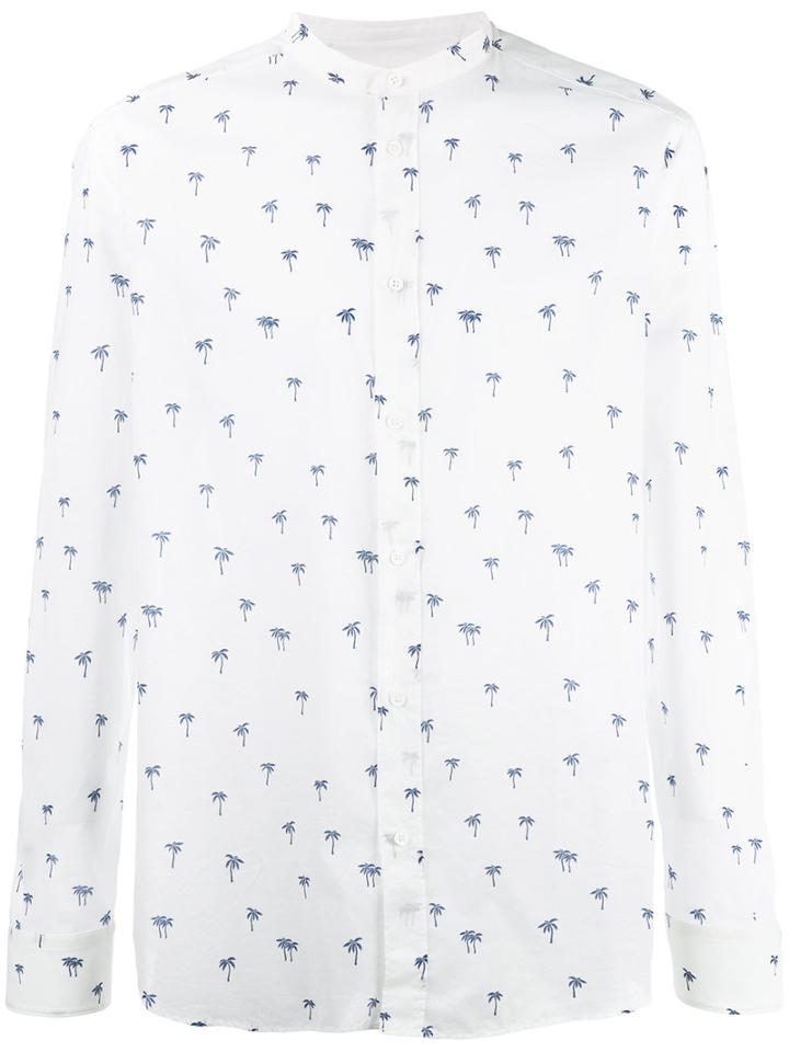 Paolo Pecora Palm Print Shirt, Men's, Size: 43, White, Cotton