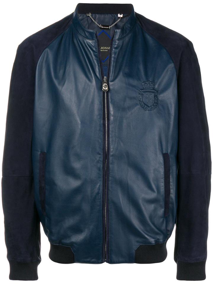 Billionaire Contrast Panel Bomber Jacket - Blue
