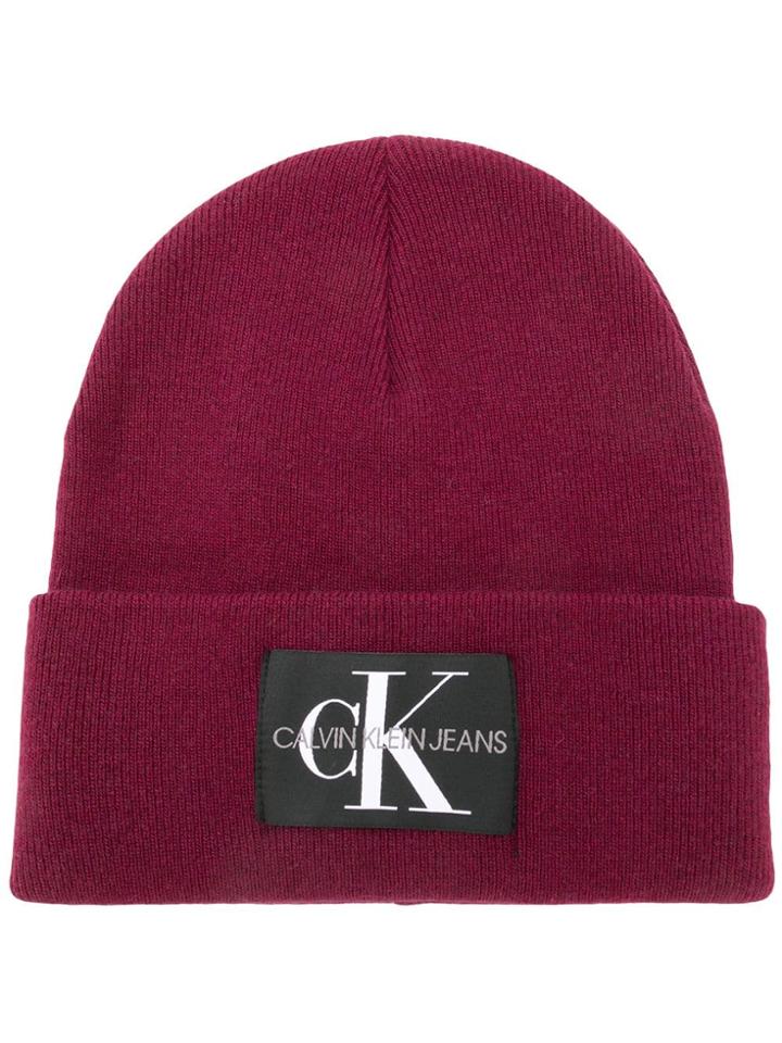 Calvin Klein Jeans Logo Patch Beanie - Red