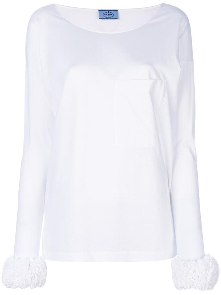 Prada Ruffle Sleeved T-shirt - White