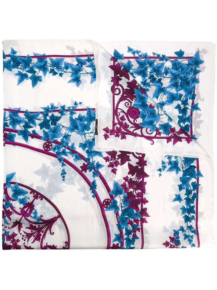 Versace Leaf Print Scarf, Women's, White, Silk
