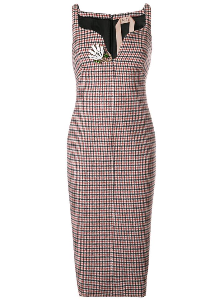 No21 Checked Fitted Dress - Black