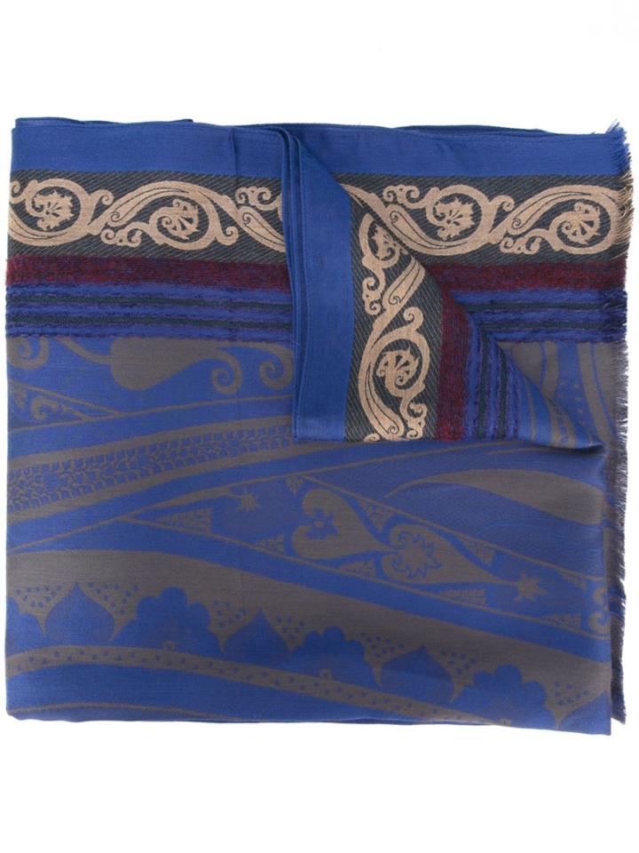 Etro Printed Scarf, Men's, Blue, Silk/polyamide/modal/wool