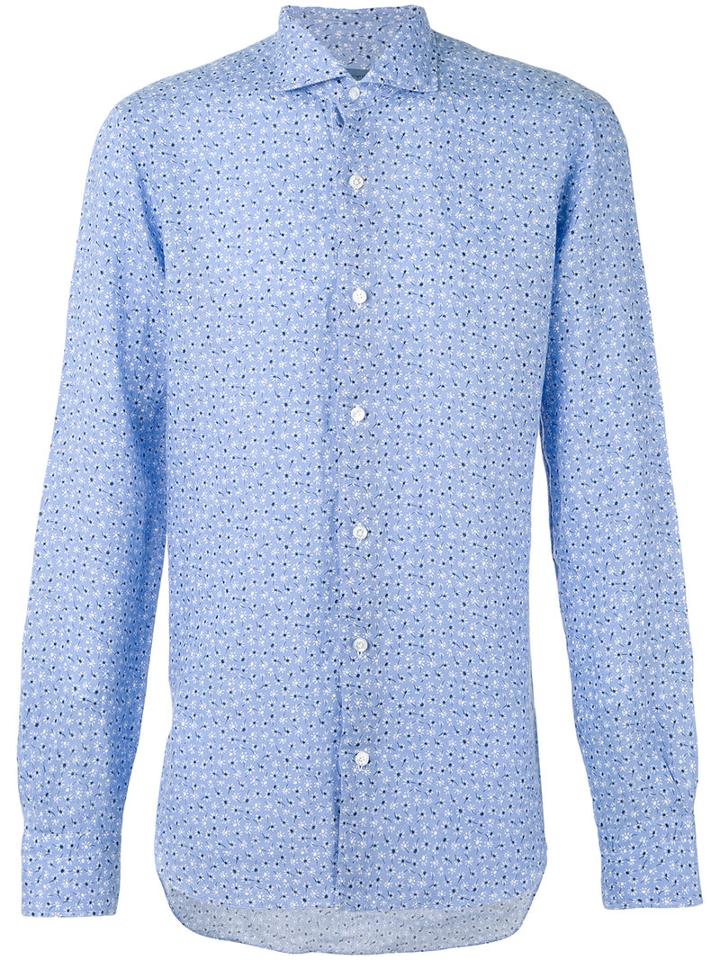 Barba - Fine Floral Print Shirt - Men - Linen/flax - 39, Blue, Linen/flax