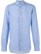 Barba - Fine Floral Print Shirt - Men - Linen/flax - 39, Blue, Linen/flax