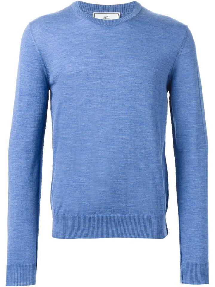 Ami Alexandre Mattiussi Crew Neck Jumper, Men's, Size: Large, Blue, Wool
