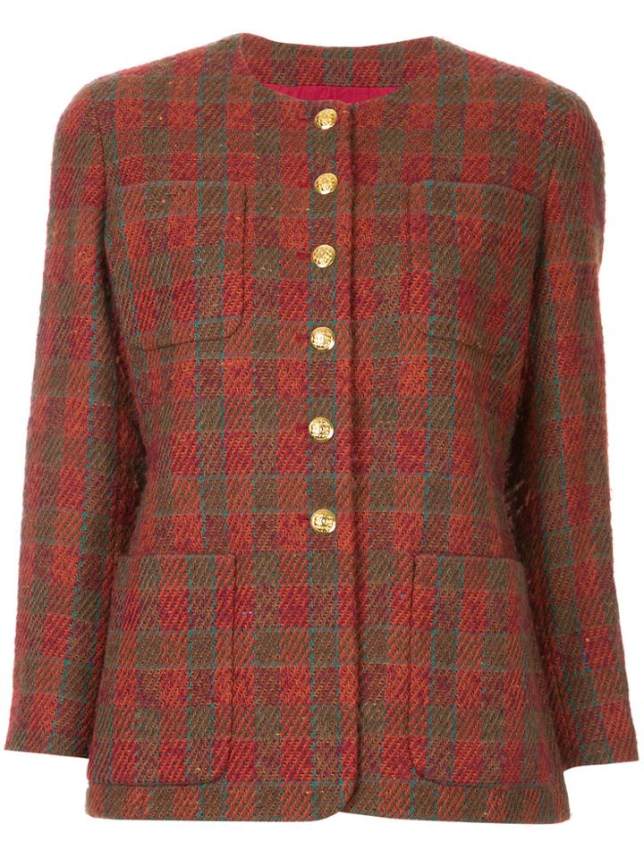 Chanel Vintage Cc Logo Checked Jacket - Red