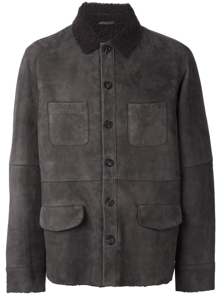Desa Collection Multi-pocket Leather Jacket, Men's, Size: 50, Grey, Sheep Skin/shearling
