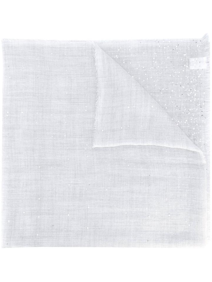 Faliero Sarti Frayed Trim Scarf, Women's, Grey, Virgin Wool/cashmere/silk/polyester