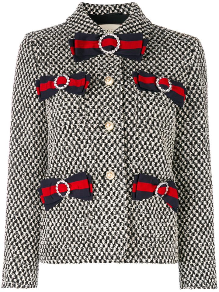 Gucci Tweed Jacket With Bows - Black