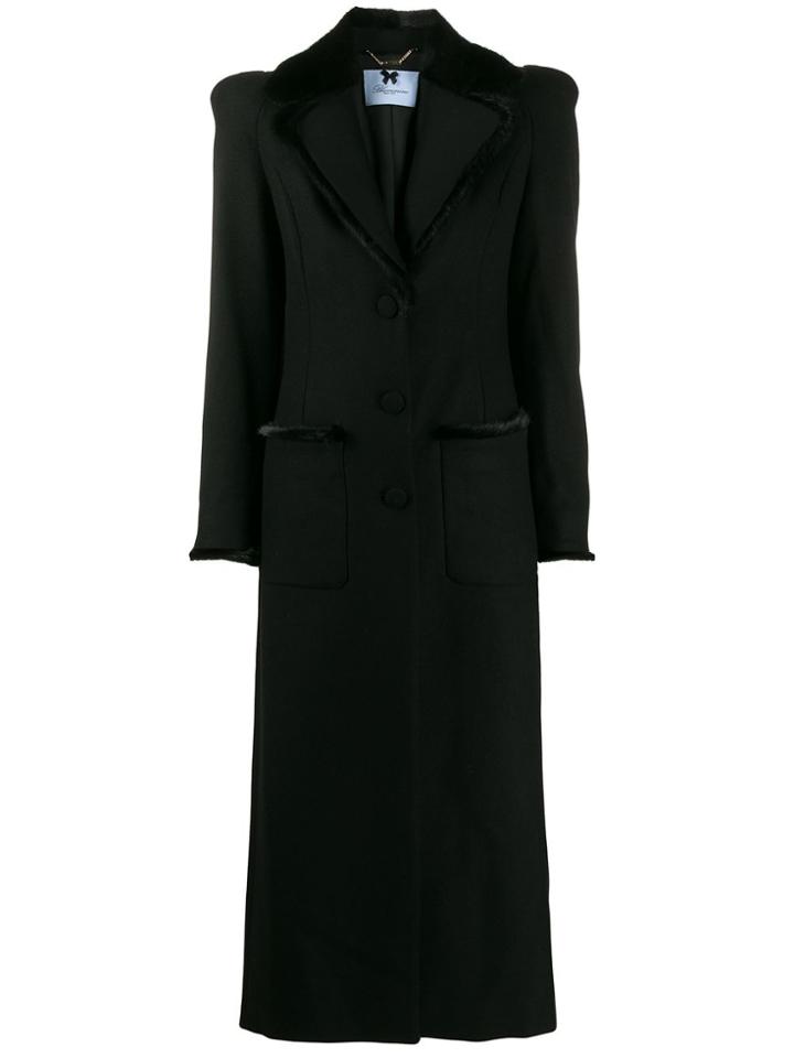 Blumarine Faux Fur Trimmed Dress Coat - Black