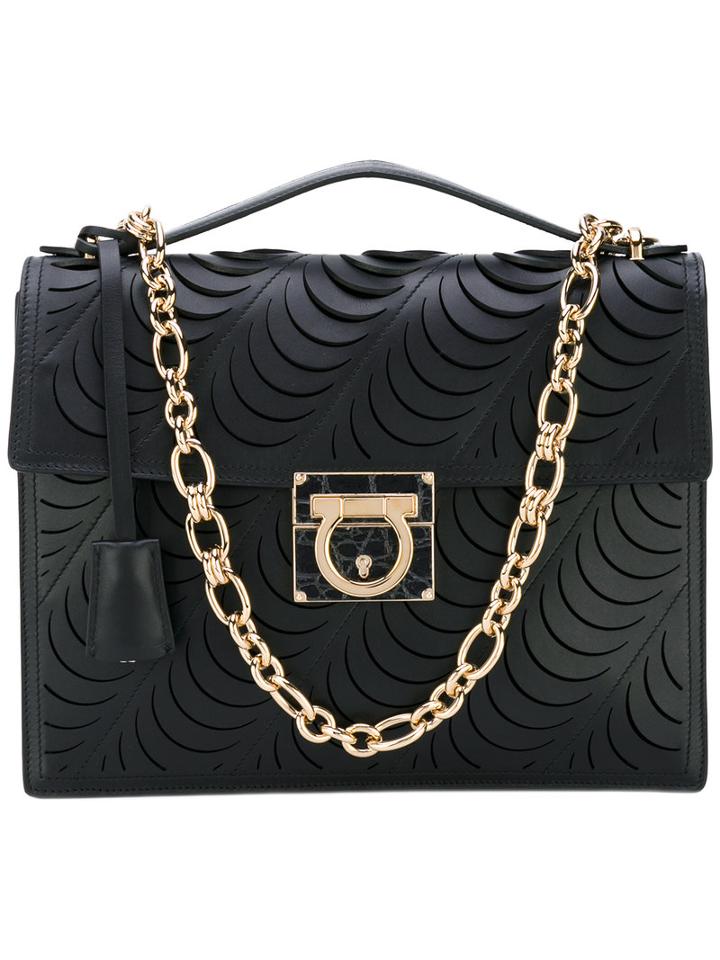 Salvatore Ferragamo - Laser-cut Gancio Lock Shoulder Bag - Women - Leather - One Size, Black, Leather