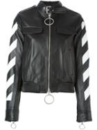 Off-white Striped Sleeves Leather Jacket, Women's, Size: Medium, Black, Lamb Skin/viscose