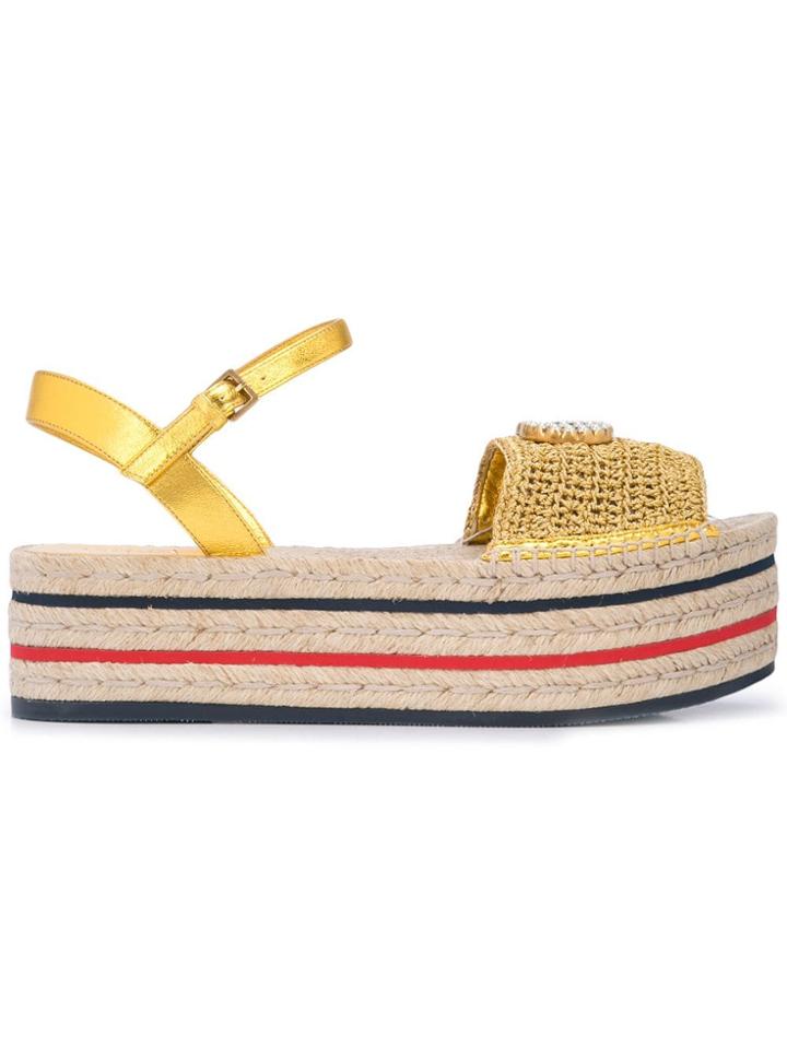 Gucci Gg Crochet Platform Sandals - Neutrals