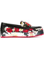 Dolce & Gabbana Embellished Loafers, Women's, Size: 36, Black, Cotton/leather/viscose/rubber